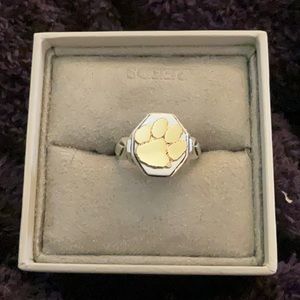 14K Gold Filled Clemson University Tiger Paw on Sterling Silver Signet Ring